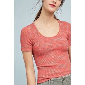 Anthropologie Moth Ribbed Spacedye Short Sleeve Top